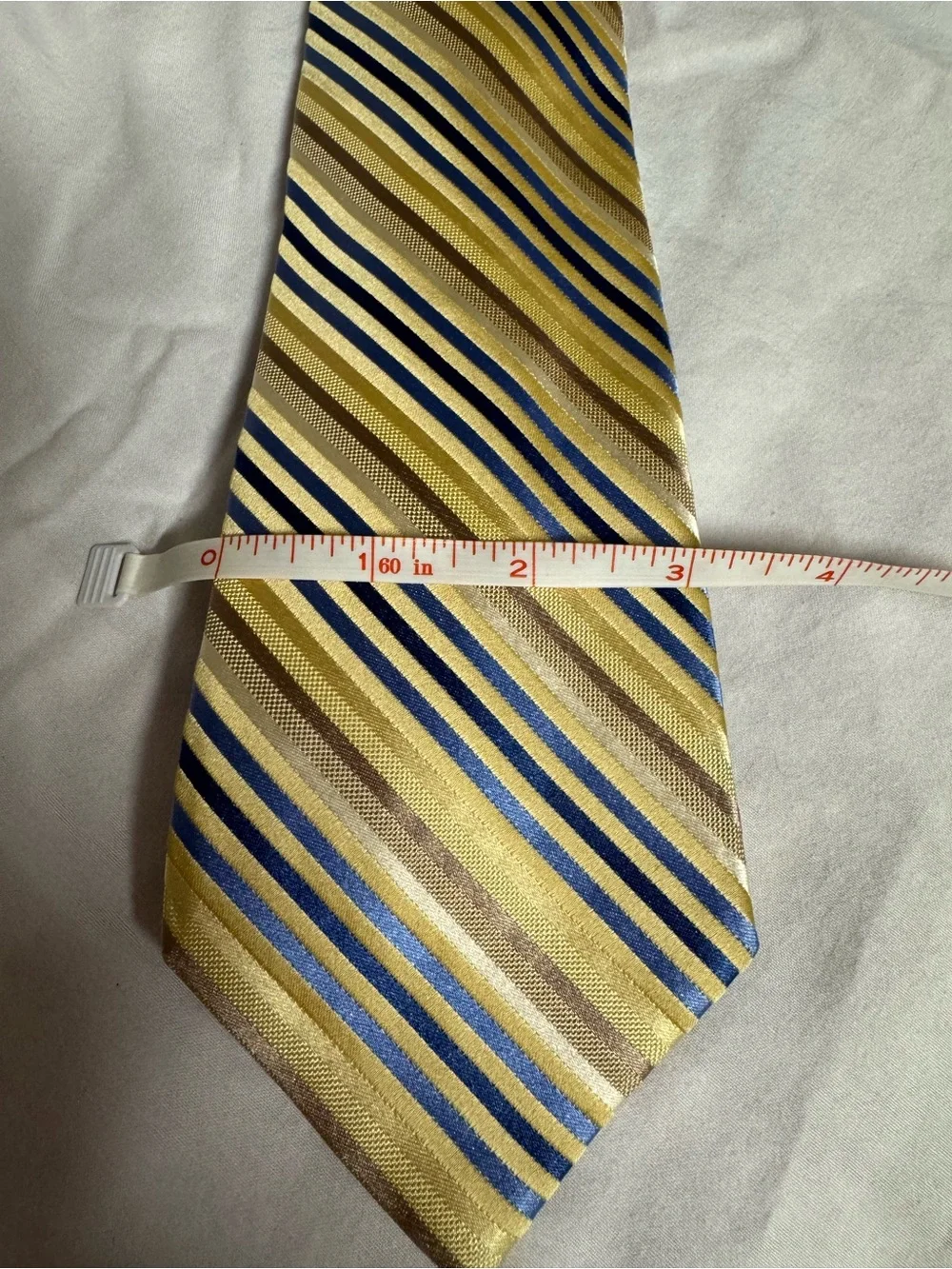 Striped Silk-Feel Men's Tie in Yellow, Blue, and Brown